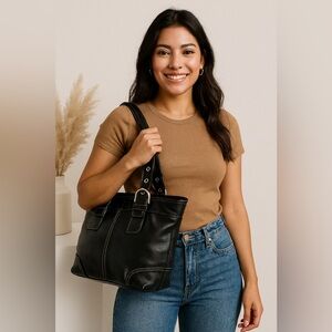 Vintage COACH Soho 9544 Black Leather Shoulder Bag - Classic Y2K Style